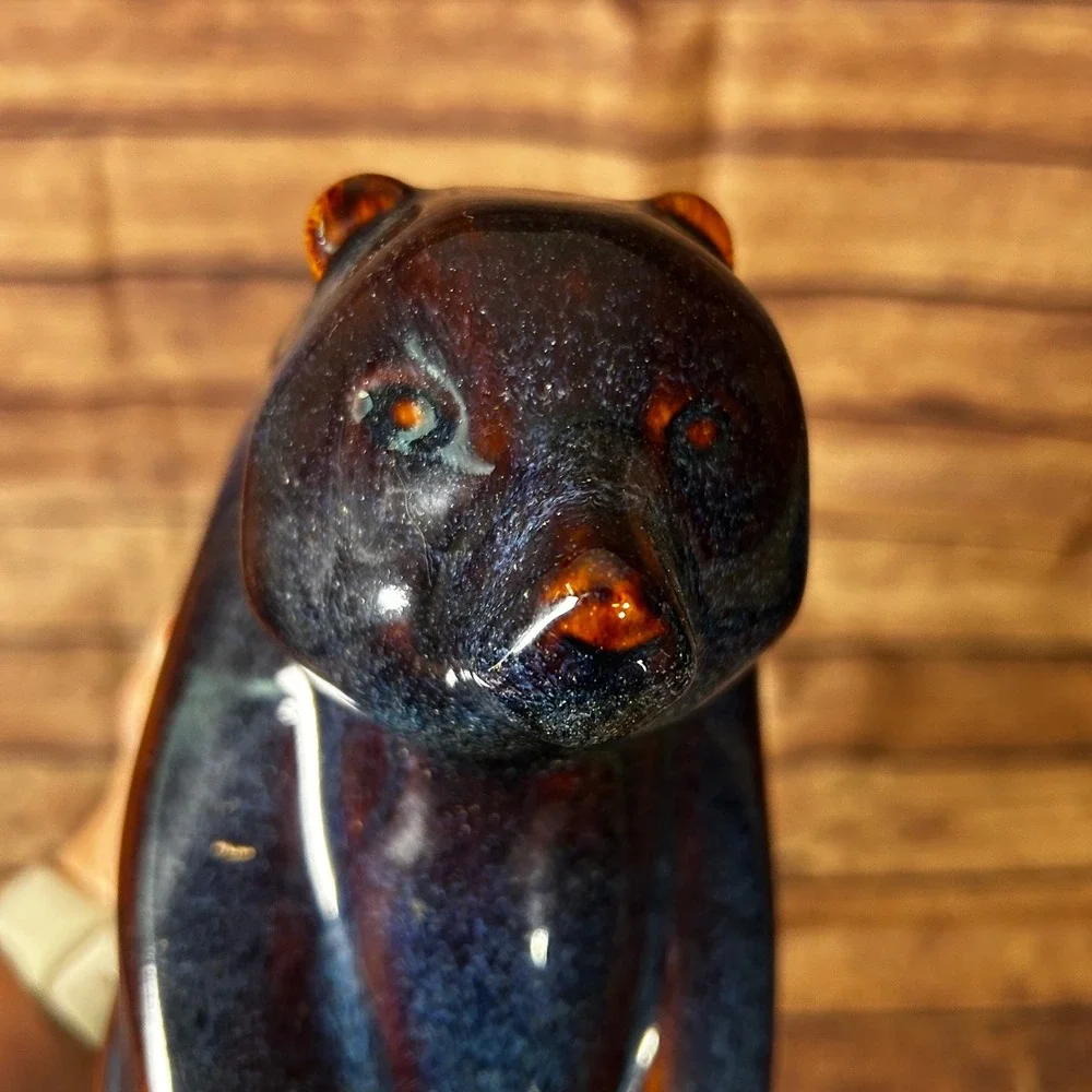 Vintage Blue Brown Reactive Glaze Ceramic Bear Figurine Mid Century‎ Modern 8.5